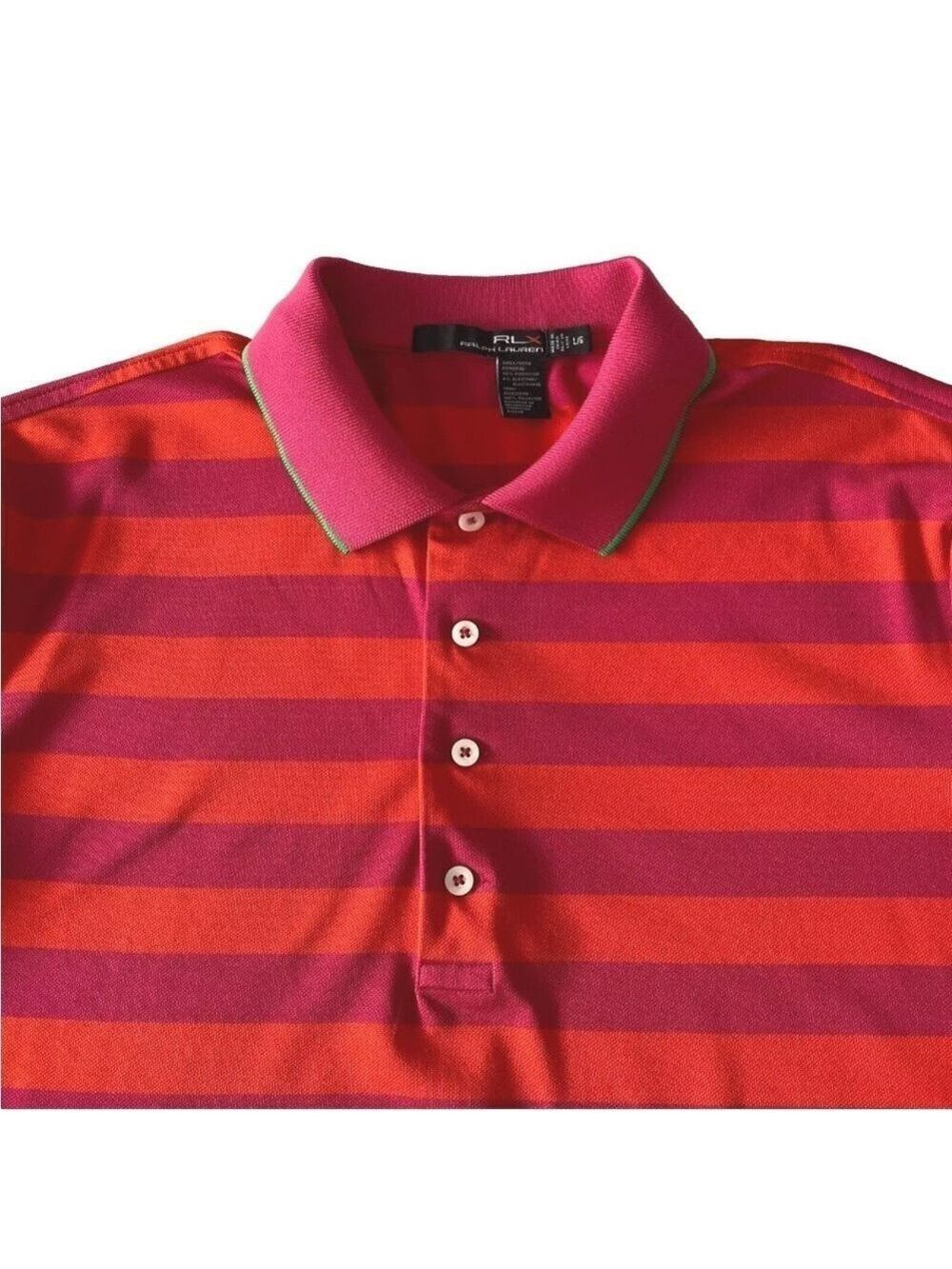 RLX Ralph Lauren Golf Polo Shirt Mens Sz L Orange Pink Striped